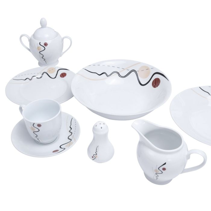 Royalford RF6017 49Pcs Porcelain Dinner Set - Design Plates, Bowl, Pot, Cups & Saucer | Comfortable Handling | Dishwasher & Freezer Safe | Perfect For Everyday Use, Get- Together, Restaurant, Banquet 