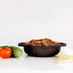 Royalford 9 Inch Flat Base Kadai - Iron - Black