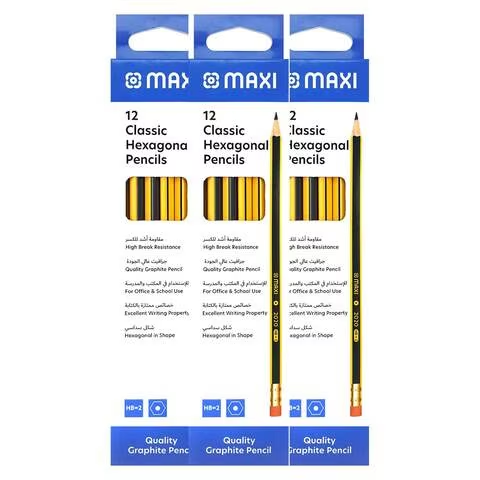 Maxi Classic Hexagonal Quality Graphite Pencils 12 PCS Pack of 3
