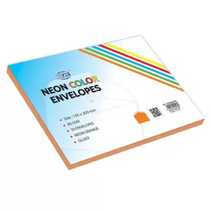 FIS Color Envelopes, Glued, Neon Orange Colors, Pack of 50 Pcs. 145 x 200 mm, 80 GSM - FSEC8025GOR50