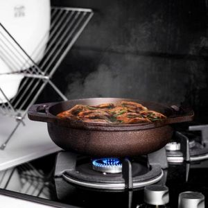 Royalford 11 Inch Flat Base Kadai - Iron - Black