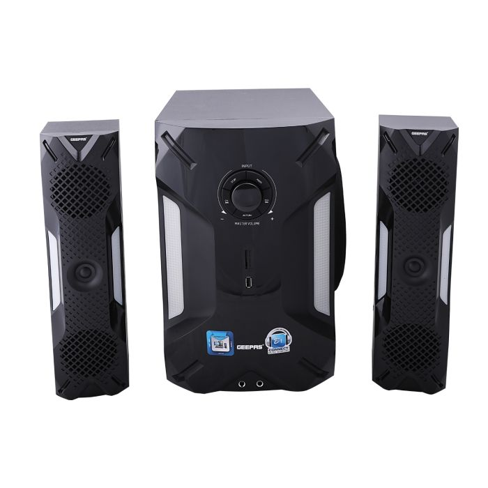 Geepas 2.1 Multimedia Speaker, 35000 Watts Peak Power, 8" Woofer| USB, Bluetooth & Multiple-Devise, Multiple Devise Inputs (Pc, Ps4, Xbox, Tv, Smartphone, Tablet, Music Player)