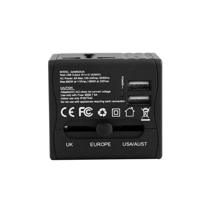Geepas Universal Adapter For Smartphones, Cameras And More - Works In More Than 150 Countries, Has A 5V, 2.1A Output