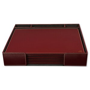 FIS Executive Conference Room Set of Bonded Leather Desk Blotter, Coaster and Pen Holder with Pen - Burgundy-FSDSCONFRSETBU