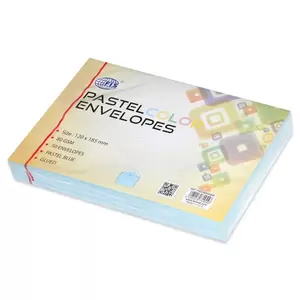 FIS Pack of 50 Pastel Color Envelopes, 80 GSM, Size 120 X 185mm, Glued, Color Pastel Blue