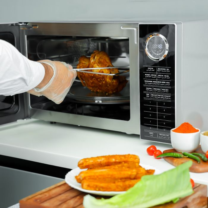 Geepas 30 L Microwave Oven- GMO2706CB| Microwave Oven, Grill And Convection Function| Multiple Power Levels With Digital Display| Cooking End Signal With Timer Switch| Easy Reheating And Fast Defrosti