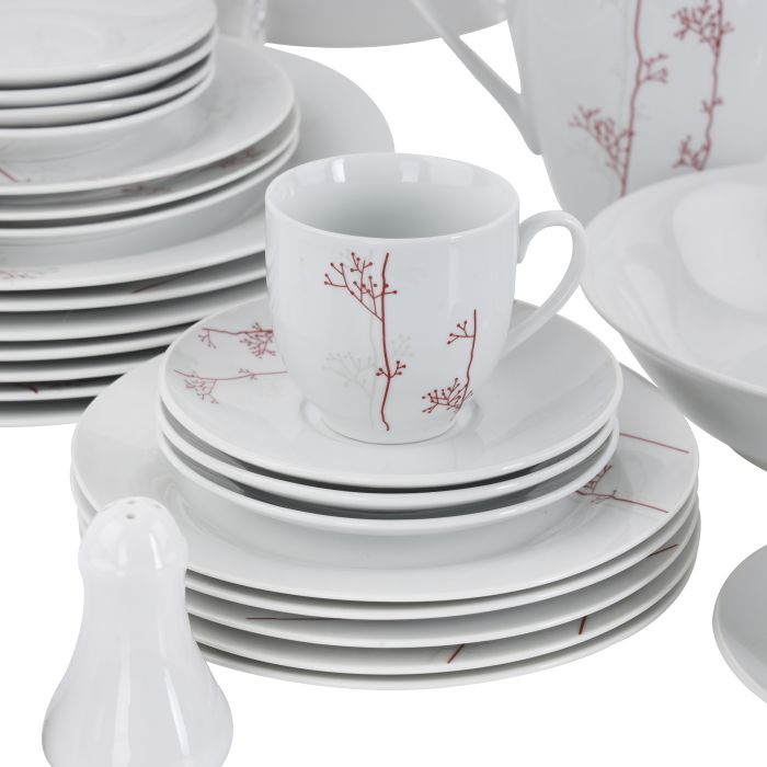Royalford RF9988 49Pcs Supremo Dinner Set - Floral Design Plates, Bowls, Spoons, Cup & Saucer Tea Pot | Comfortable Handling | Ideal For Everyday Use, Family Get- Together, Restaurant & More
