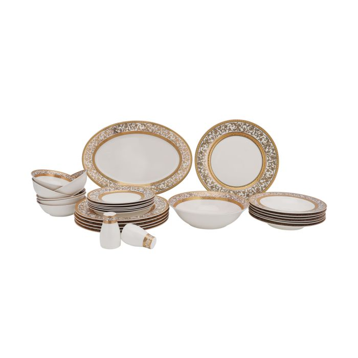 Premium Bone China Dinner Set, 28 Pcs Set, RF11049 | Elegant Floral Design | Dishwasher Safe | Freezer Safe | Bone China Chin Resistant Dishes Sets Service For 6