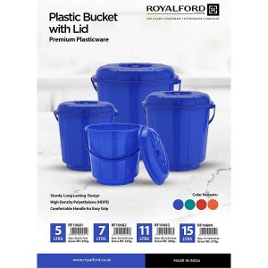 Royalford Bucket With Lid - Plastic - Blue - 7 Liter