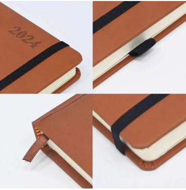 FIS French Diary 2024, PU 1-Side Padded, Round Corner, Brown - FSDI29FRPU24BR