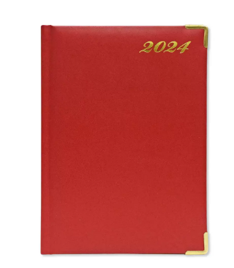 Fis 2024 A5 Diary,Gold Corners,English Vinyl 1Side Padded Red -FSDI22E24RE