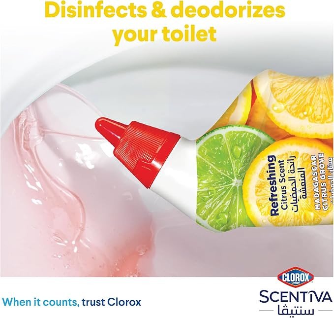 Clorox Scentiva Toilet Cleaner Triple Pack 709 ml, Madagascar Citrus Grove, Bleach Free, Kills 99.9% of Viruses and Bacteria