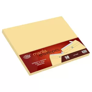 FIS Manila Envelopes Peel & Seal, Ribbed, Pack of 50 Pcs. C4 (229 x 324 mm), 120 GSM - FSME1242PR50