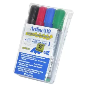 Artline 525T 2in1 Whiteboard Markers 2.0mm-5.0mm, Pack of 12 Pcs, Black/Blue Colors, Polyester Fibre Tip - ARMK525TBKBL