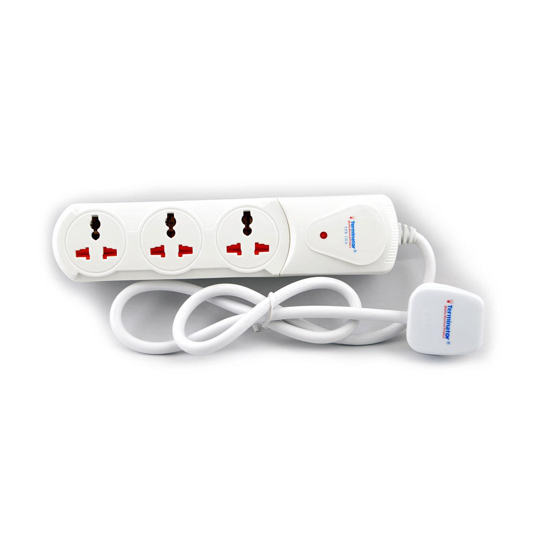 3 Way Universal Power Extension Socket 1.25mm2 Cable Single Indicator Safety Shutter 2M Cable 13A