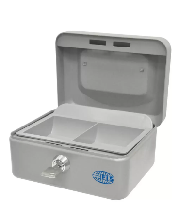 FIS Cash Box Steel Grey Color With key lock, 6 Inch Lock Size, 152 x 115 x 80 mm - FSCPTS0034GY