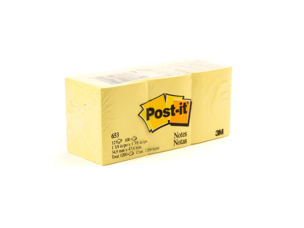 3M Post-It Notes Canary Yellow 653 1.5inx2in 12pads/pack