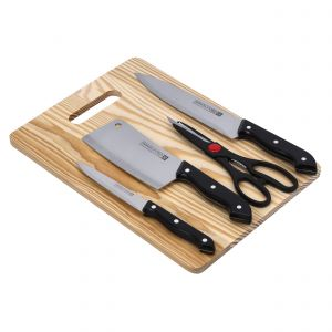 Royalford 5 Pcs Deluxe Cutting Set - Stainless Steel - Black - 5 PC SET