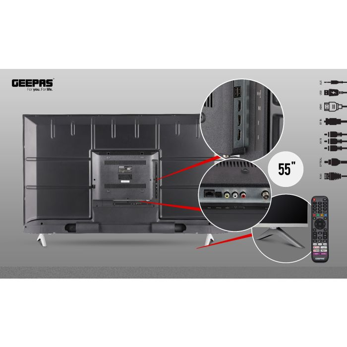 Geepas 55" VIDAA Professional TV- GLED5509SVUHD| Smart Voice Control, 4K Ultra HD, Smart TV With Frameless Design| With Remote Control, HDMI And USB Ports| Licensed Contents And Pre-Installed Apps, Bl