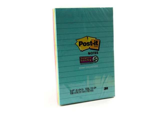 3M Post-It Notes Super Sticky 4645-3SSMIA, 101 mm x 152 mm, 45 Sheets-pad, 3 pads-pack