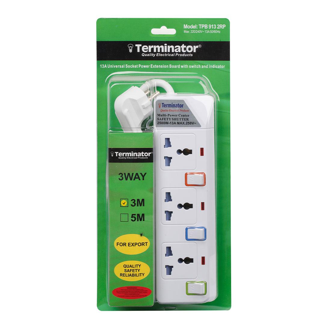 3 Way Universal Power Extension Socket With Individual Switches & indicator 3M Cable Suchko Plug