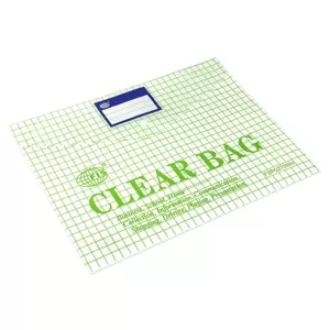 FIS Clear Bag, A4, Clear/Green, Pack of 12 Pieces With Name Card Pocket