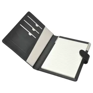 FIS Executive Folder Italian PU Cover With Writing Pad, Black Color, Ivory Paper, Single Ruled, 80 Sheets with Gift Box, 18 x 23 cm Size - FSGT1823PUWBK