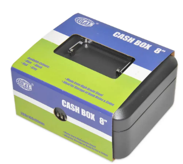 FIS Cash Box with Number, 8 inch(200 x 160 x 90 mm) Lock size, Matt Finish, Black Color - FSCPTS0037BK