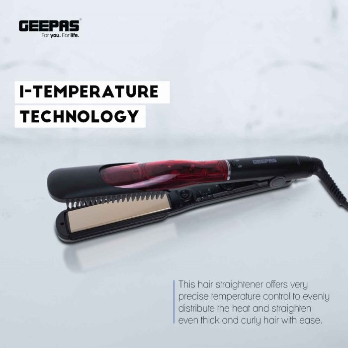 Geepas Ceramic Hair Straighteners - Easy Pro-Slim Professional Hair Straightener Styler - Wide Ceramic Floating Plates With LED Indicator - Max Temp 230°C, 1-Hour Auto-Off Function - 2-Year Warranty