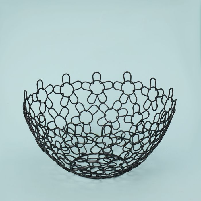 Fruit Basket, Large Iron Fruit Bowl, RF11134 | Ideal For Fruit And Vegetables | Metal Wire Countertop Fruit Holder | Black Modern Home Storage Decor Stand