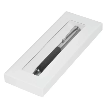 FIS Silver Pens with Embossed Italian PU Wrapper and Gift Box, Black Colour - FSPNSPUBKD3