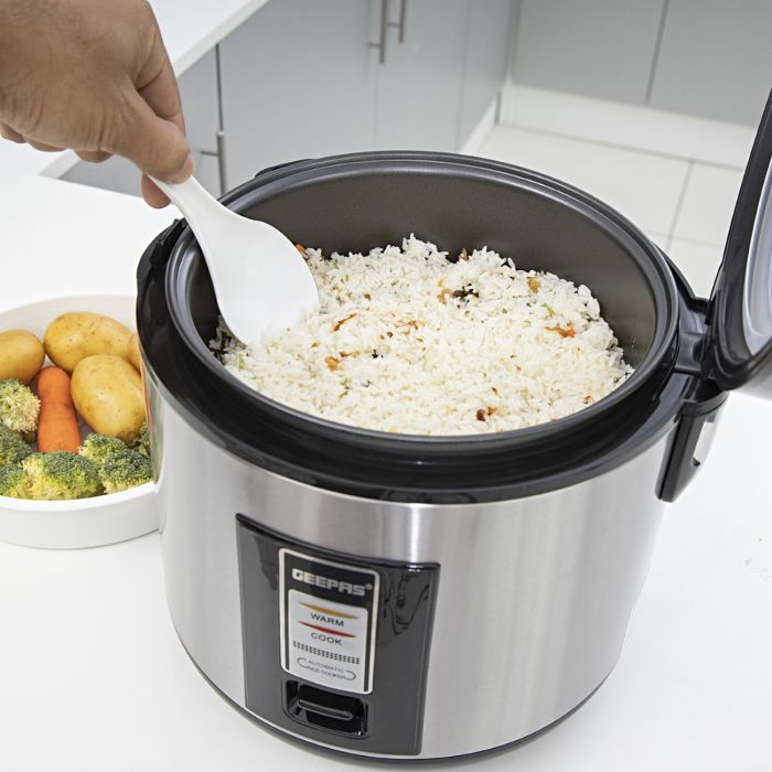 Geepas Stainless Steel 1.8L 700W - Non-Stick Inner Pot | Cook/Steam/ Keep Warm Function| Make Rice & Steam Healthy Food & Vegetables | 2 Years Warranty
