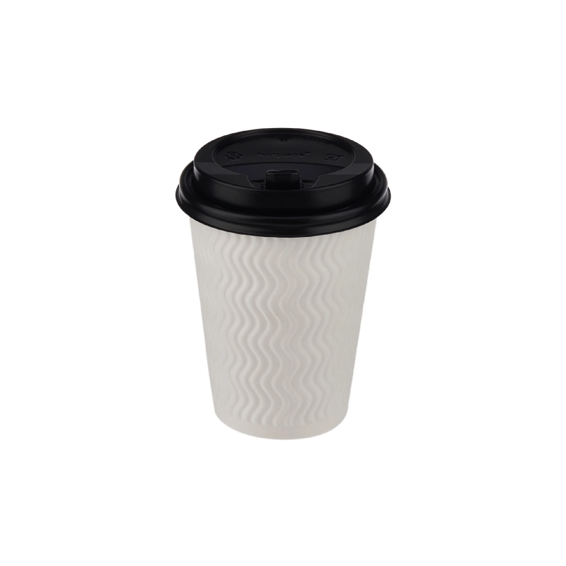 12 Oz White Embossed Paper Cup With Lid