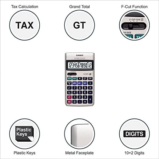 Casio HL-122TV Portable Calculator with Metal Faceplate & GT Key, 12 Digit