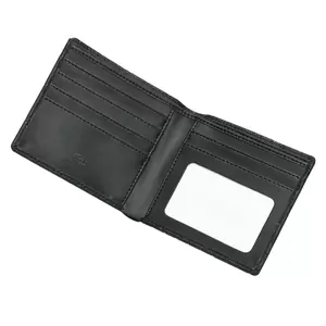 FIS Italian PU Bifold Design Wallets Polyurethane For Men, ID Card Window, 6 Card Slots, 2 Sideways Pockets, Divided Bill Compartments, Black Colour, Closed Size 100 x 105 mm - FSPQBKD1