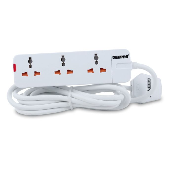 Geepas 3 Way Extension Socket 13A - Charge Multiple Devices With Child Safe, Extra Long Cord & Over Current Protected | Ideal For All Electronic Devices