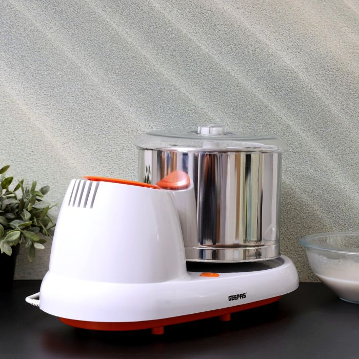 Geepas Wet Grinder - Stainless Steel Drum 2L Capacity | Interlocking Mechanism Transparent Lid & High Quality Grinding Stones | Ideal For Dhal, Grains, Curry Paste, Cutney, Idly Dosa Batter & More
