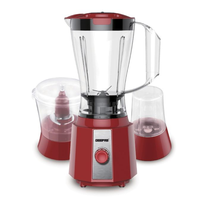 Geepas GSB9891 400W 3 In 1 Multi-Functional Blender - Stainless Steel Blades, 2 Speed Control With Pulse | 1.5L Jar | Ice Crusher, Chopper, Coffee Grinder & Smoothie Maker| 2 Year Warranty