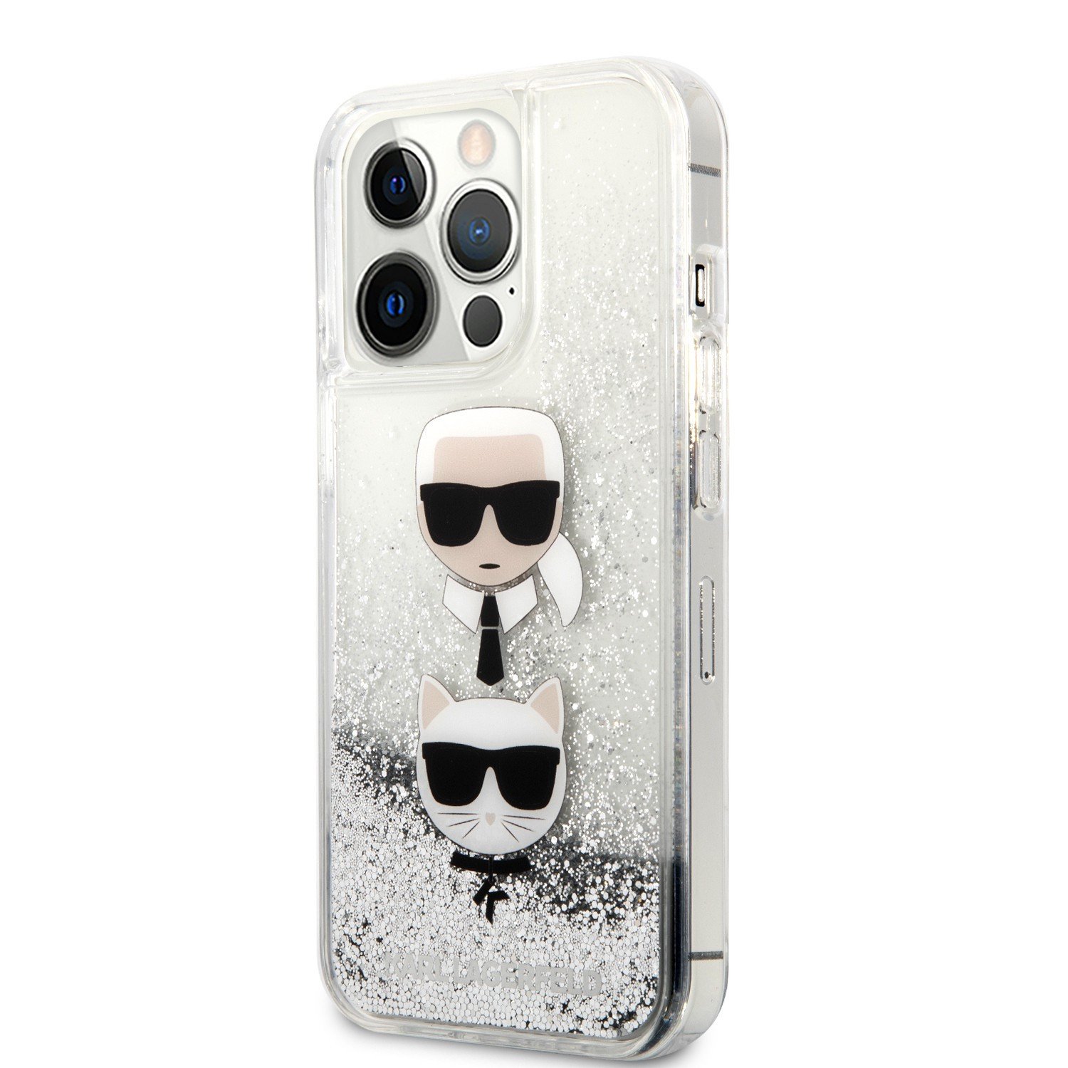 Karl Lagerfeld Liquid Glitter Case And Karl And Choupette Head For iPhone 13 Pro (6.1") - Silver