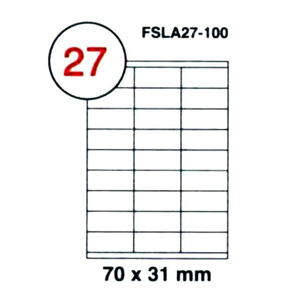 FIS Multipurpose Laser Labels, Colour White, Size 70X31MM, (27 Sticker x 100 Sheet) A4 Size, E.U. Origin Material - FSLA27-100