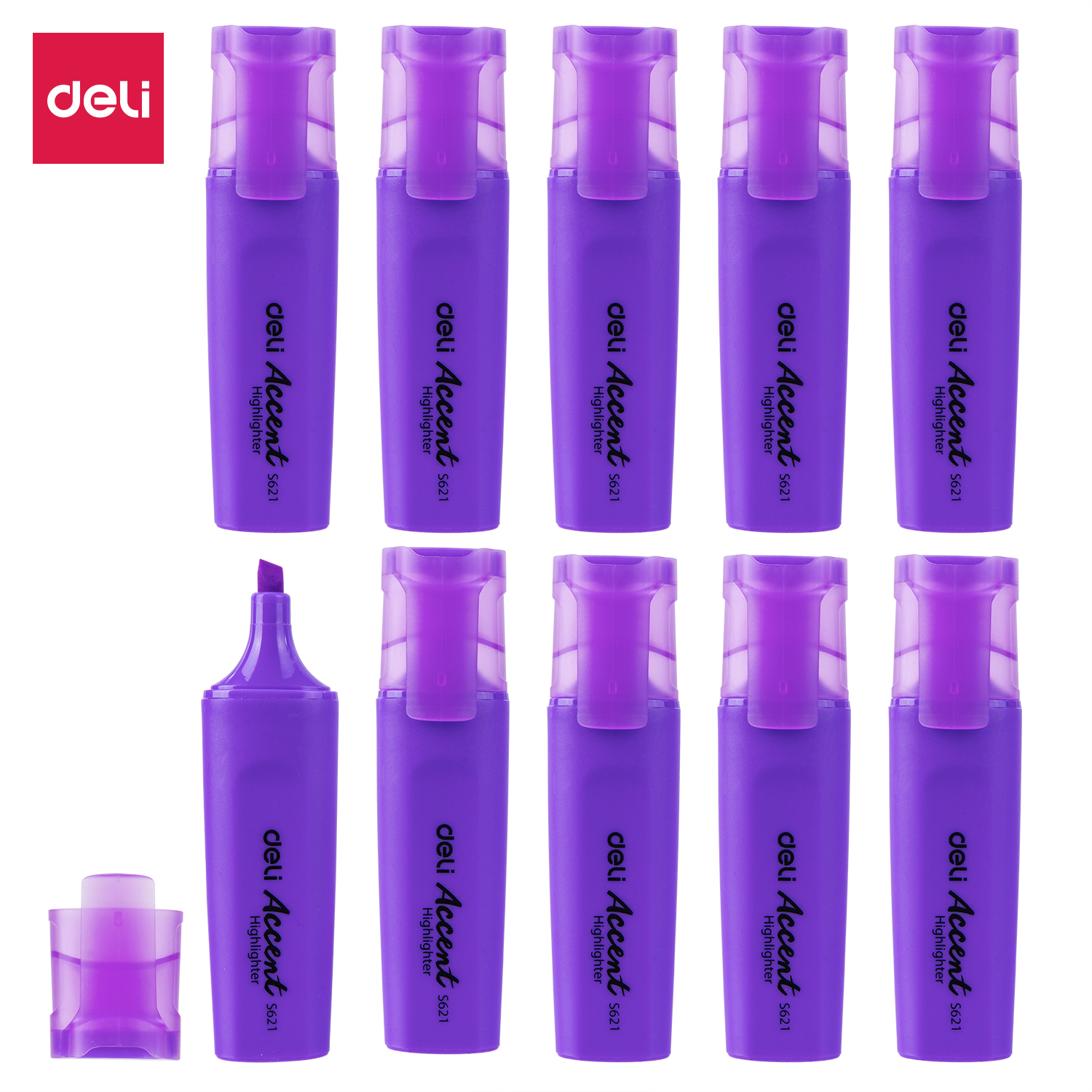 Deli Accent Highlighter, ES621, 1-5MM, Purple, 10 Pcs/Pack