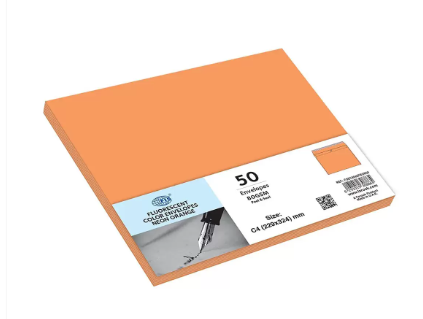 FIS Color Envelopes Peel & Seal, Neon Colors, Pack of 50 Pcs. Orange Color, C4 (229 x 324 mm), 80 GSM - FSEC8042PBOR50
