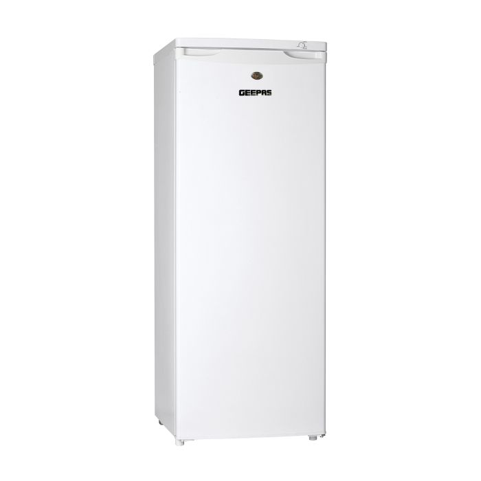 Geepas 200L Upright Freezer - Portable 3 Star 6 Crystal Freezer Drawer, Compact Recessed Handle & Adjustable Thermostat | Ideal For Retailers, Home, Bachelor's, Medical Shops & More | 1 Year Warranty