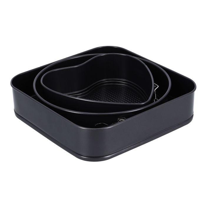 Royalford 3 Pcs Springform Set - Mini Non-Stick Cheesecake Pan, Spring-Form Pan, Rectangle Cake Pan With Removable Bottom Leak-Proof And Quick Release Latch Bakeware Round/Heart-Shaped Spring Form Pan