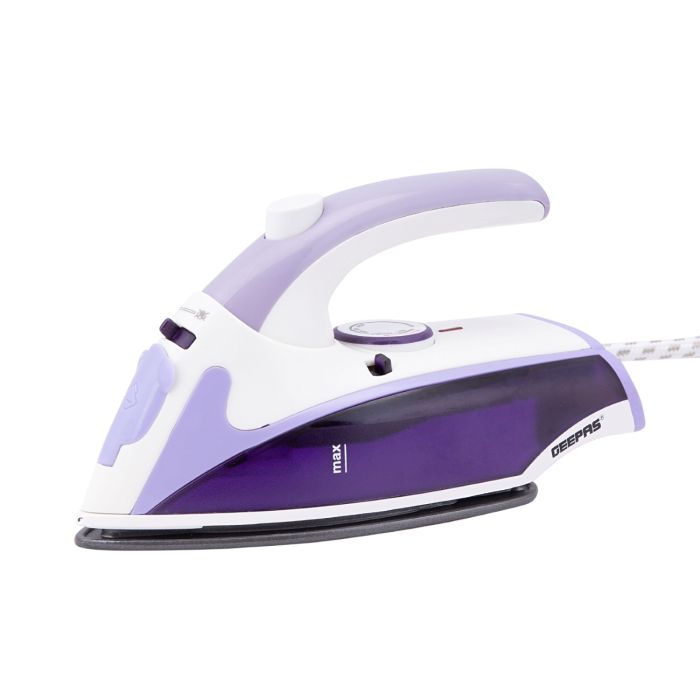 Geepas 800W Dry Iron With Foldable Handle | Non-Stick Coating Plate & Adjustable Thermostat Control | Steam Shot, Transparent Water Tank, Durable Material - 2 Years Warranty