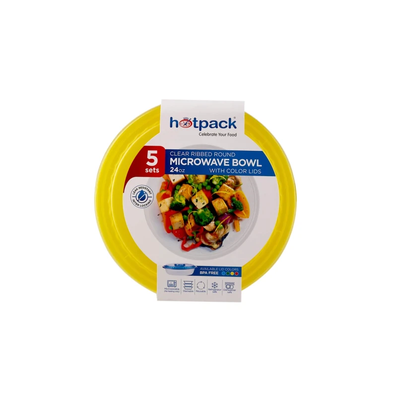 Round Ribbed Microwave Bowl With Color Lid 5 Pieces