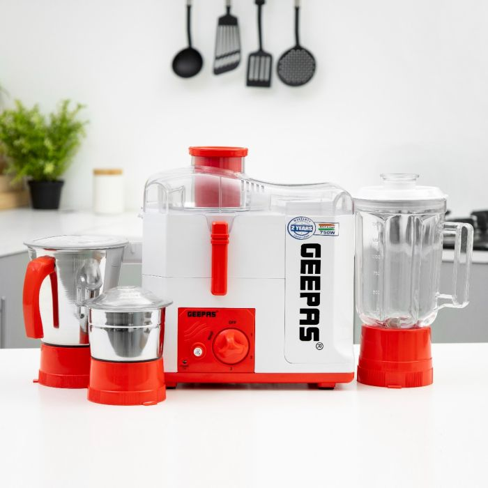 4-In-1 Food Processor With Juicer,Mixer & Grinder | GSB44077 | 3 Speed Controls With Whip Function | Stainless Steel Jar Set | 750W Powerful Motor With Overload Protection
