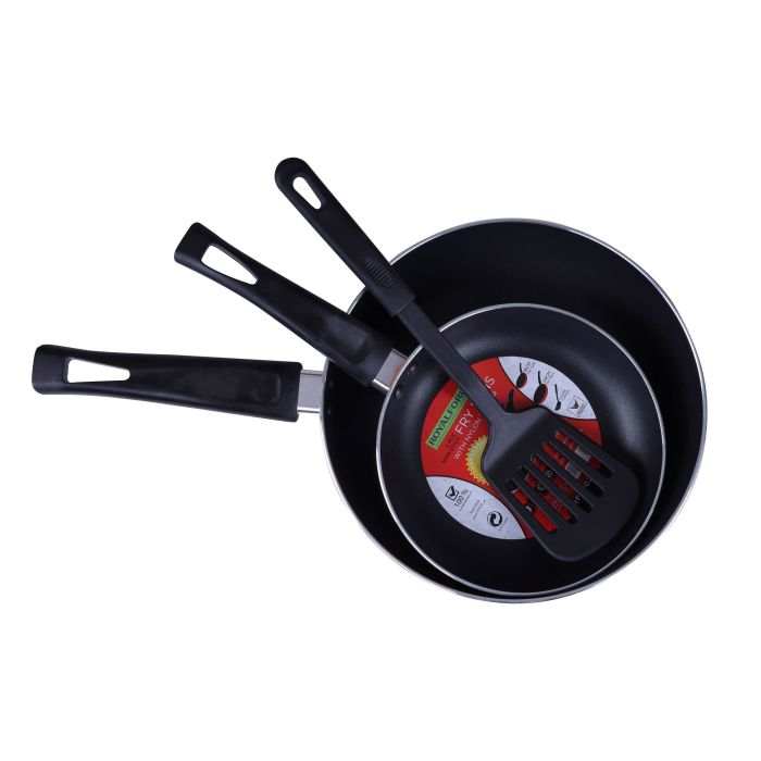 Royalford 3 Pieces 18 & 24 Cm Fry Pans With Nylon Turner - Portable With Cool Touch Handle 2 Layer Non-Stick Coating Frying Pan Deluxe Value Set, Turner Included | Ideal For Grill Fry Roast Steam