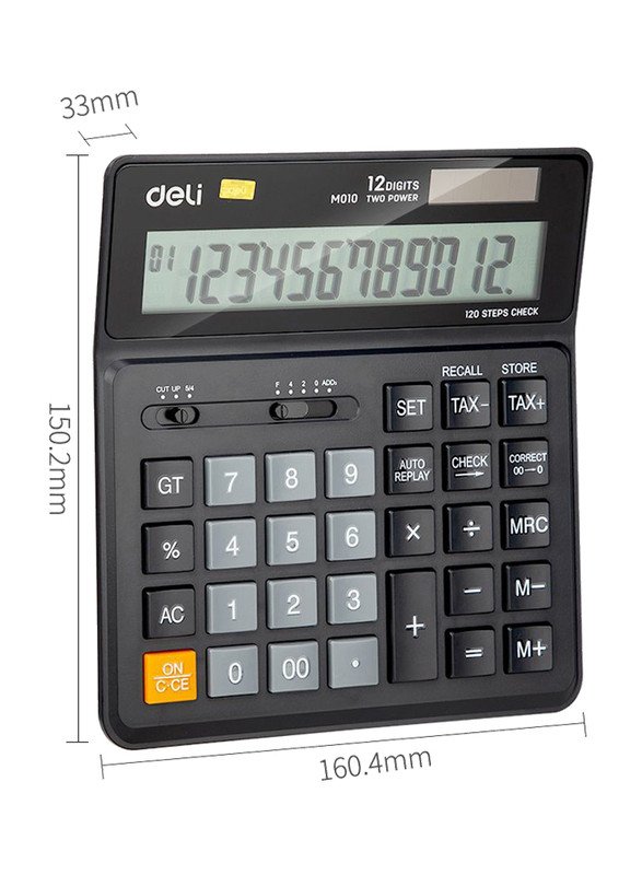 Deli EM01020 12 Digits Calculator with 120 Steps Check, Black