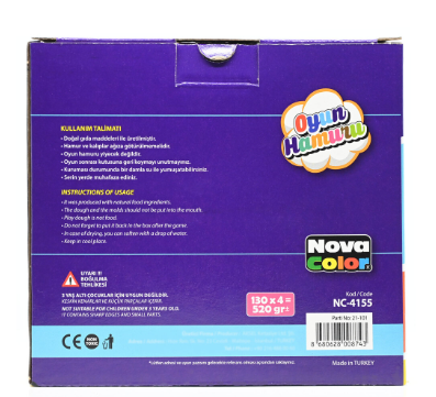 Nova Color Play Dough And Mold Set, 4 Assorted Colors (Red,Blue, Green,Yellow) With 10 Molds For Designs -KRMCNC-4155